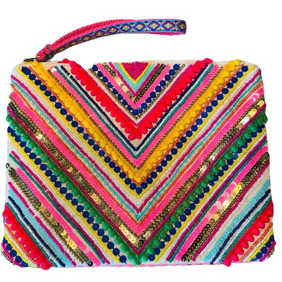 America & Beyond Handbags - NWOT America & Beyond Hand Embellished Wristlet Bag Wallet Pouch 10x8" Boho Chic